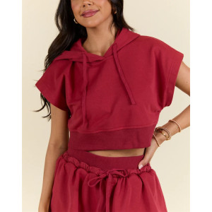 Women's short sleeve cropped hoodies relaxed fit hooded sweatshirts