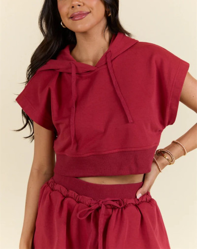 Women's short sleeve cropped hoodies relaxed fit hooded sweatshirts