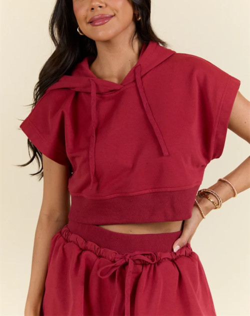 Women's short sleeve cropped hoodies relaxed fit hooded sweatshirts