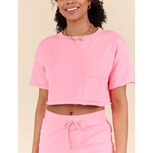 Women's short sleeve cotton cropped t shirts with pockets