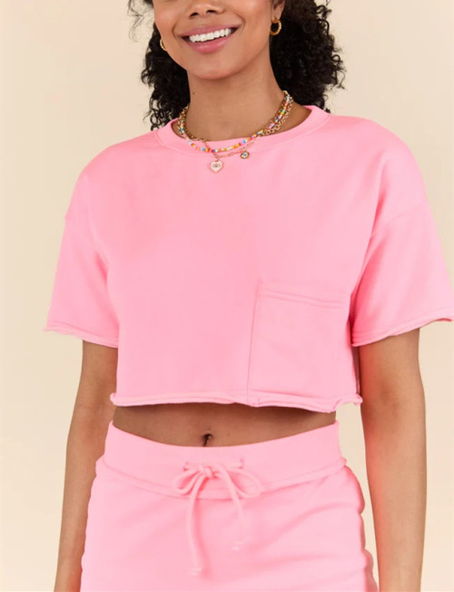 Women's short sleeve cotton cropped t shirts with pockets