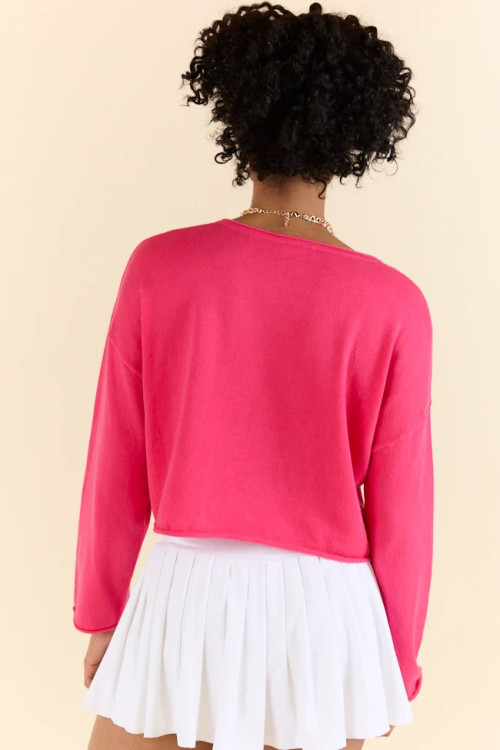 Women's long sleeve V neck cropped pullover