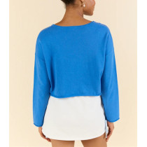 Women's long sleeve V neck cropped pullover