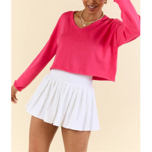 Women's long sleeve V neck cropped pullover