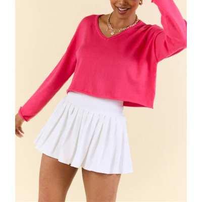 Women's long sleeve V neck cropped pullover