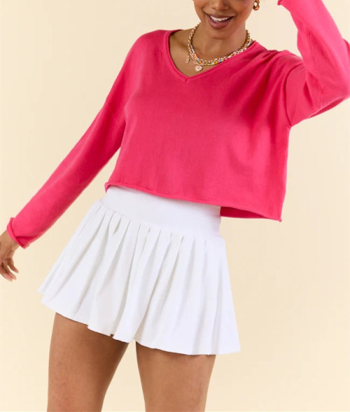 Women's long sleeve V neck cropped pullover