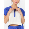 Women's short sleeve color block button t shirts with side slit regular fit cropped tees