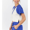 Women's short sleeve color block button t shirts with side slit regular fit cropped tees