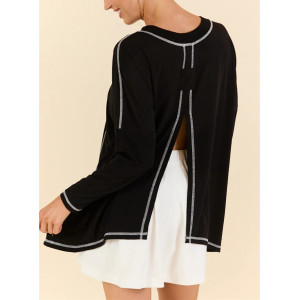 Women crew neck contrast stitching long sleeve t shirts