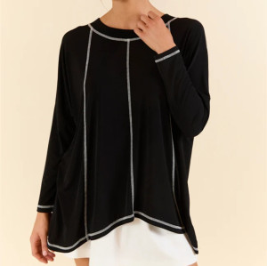 Women crew neck contrast stitching long sleeve t shirts