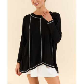 Women crew neck contrast stitching long sleeve t shirts