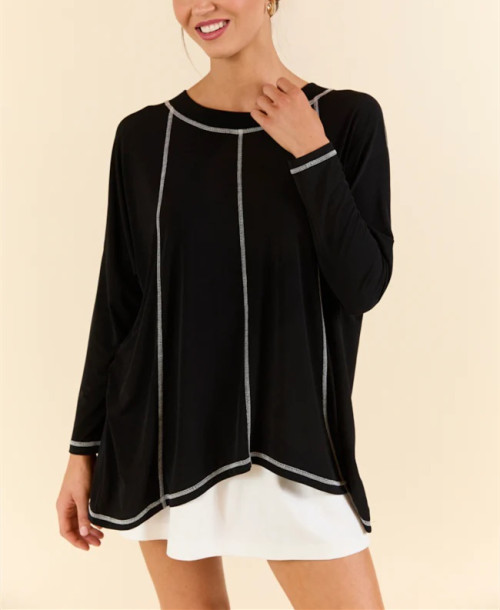 Women crew neck contrast stitching long sleeve t shirts