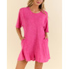 Crew neck short sleeve relaxed fit cotton rompers with side pockets