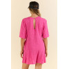 Crew neck short sleeve relaxed fit cotton rompers with side pockets
