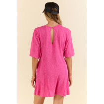 Crew neck short sleeve relaxed fit cotton rompers with side pockets