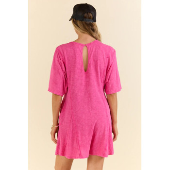 Crew neck short sleeve relaxed fit cotton rompers with side pockets