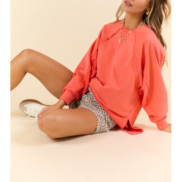 Women's crew neck pullovers relaxed fit brushed sweatshirts