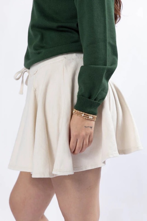 Women's adjustable waist pleated skirts with built in shorts cotton skorts