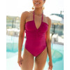 Cross front halter swimsuits with removable padding tie back light support one piece swimwear