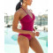 Cross front halter swimsuits with removable padding tie back light support one piece swimwear