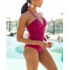 Cross front halter swimsuits with removable padding tie back light support one piece swimwear