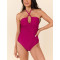 Cross front halter swimsuits with removable padding tie back light support one piece swimwear