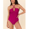 Cross front halter swimsuits with removable padding tie back light support one piece swimwear