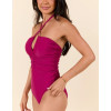 Cross front halter swimsuits with removable padding tie back light support one piece swimwear
