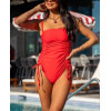 Double strap side ruched swimwear full coverage padded one piece swimsuit