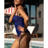 Double strap side ruched swimwear full coverage padded one piece swimsuit