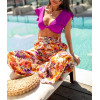 Short sleeve v neck front knot bikini top