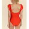 Women's short sleeve V neck front cut out one piece swimwear U back beachwear
