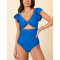 Women's short sleeve V neck front cut out one piece swimwear U back beachwear