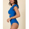 Women's short sleeve V neck front cut out one piece swimwear U back beachwear