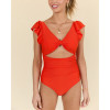 Women's short sleeve V neck front cut out one piece swimwear U back beachwear