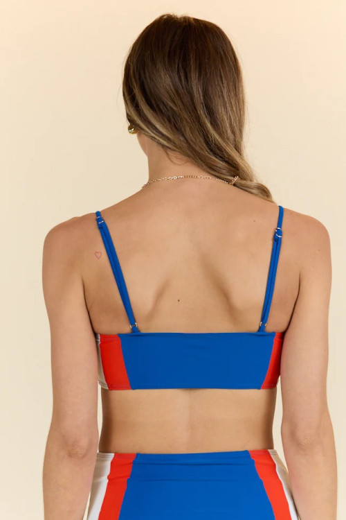 Women's color block tube bikini top with spaghetti straps