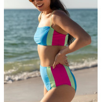 Women's color block tube bikini top with spaghetti straps