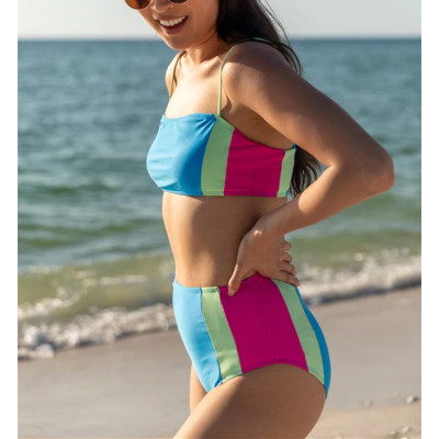Women's color block tube bikini top with spaghetti straps