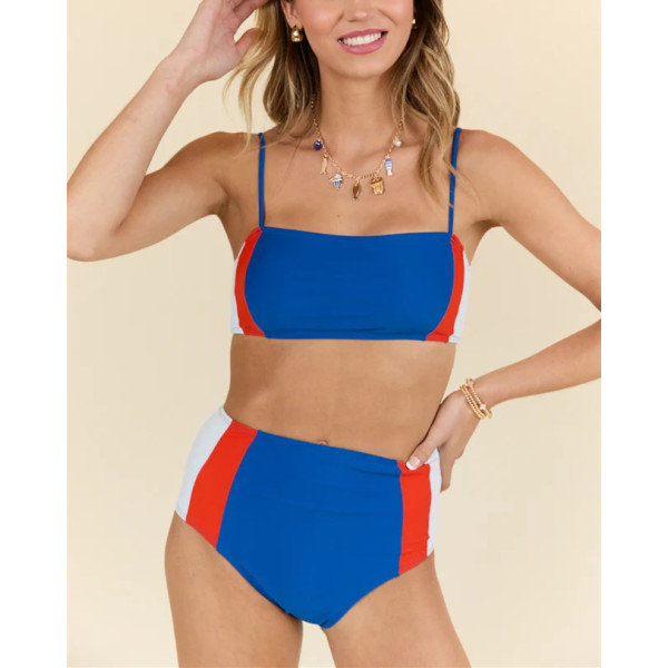 Women's color block tube bikini top with spaghetti straps