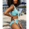 Women's v neck front tie rib bikini top light support padded swimwear top