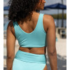 Women's v neck front tie rib bikini top light support padded swimwear top