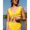 Women's v neck front tie rib bikini top light support padded swimwear top