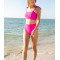 Women's basic supportive padded bikini top solid tie strap swimwear top