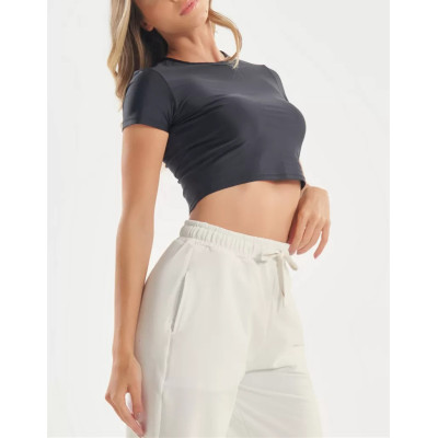 Women's short sleeve cropped t shirts lightweight slim fit sports tee