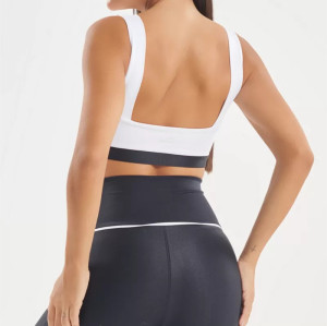Women's wide strap color block sports bra square neck contrast color gym crop top
