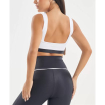 Women's wide strap color block sports bra square neck contrast color gym crop top