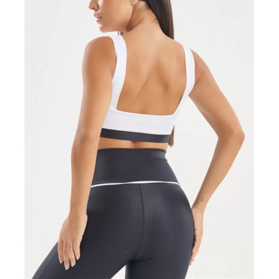 Women's wide strap color block sports bra square neck contrast color gym crop top