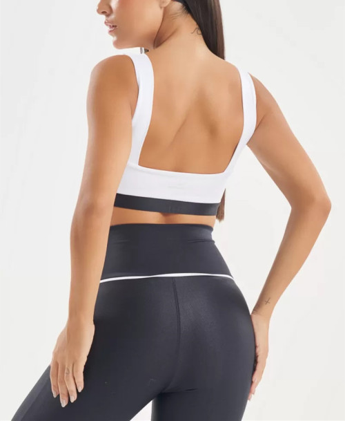 Women's wide strap color block sports bra square neck contrast color gym crop top