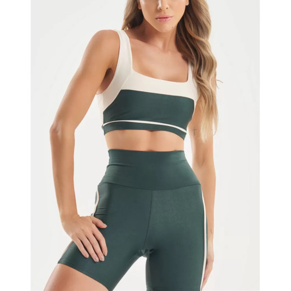 Women's wide strap color block sports bra square neck contrast color gym crop top