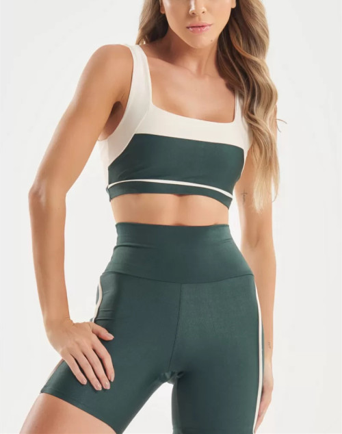 Women's wide strap color block sports bra square neck contrast color gym crop top